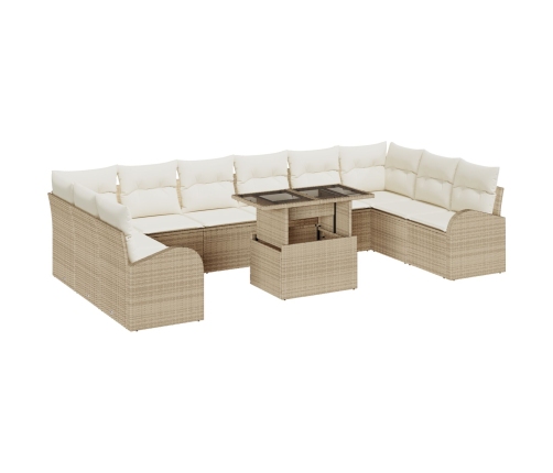 11 Daļu Dārza Dīvānu Komplekts Ar Spilveniem Bēšā Poli Rotangpalmas Vidaxl