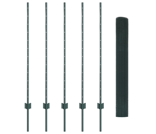 Vidaxl Metināts Vadu Žogs Ar 5 U Stabiem Zaļš 1.2X10 M Tērauds