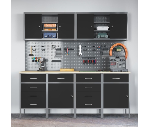 10 Daļu Darba Skapja Un Naglu Dēļa Komplekts, Melns Mdf Un Metāls Vidaxl