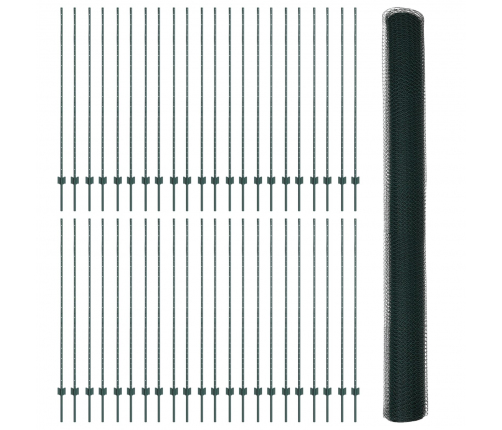 Vidaxl Žogu Stabi 11 Gab U-Kanāls Zaļā 160 Cm Tērauda,  Sešstūra Žogs Zaļš 1.6X100 M Tērauda Vidaxl