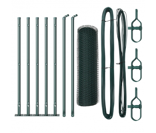 Vidaxl Sešstūrainais Žogs Zaļš 0.4X10 M Tērauds,  Žogu Stabi Ar Bāzes Plāksnēm 7 Gab Ø32Mm 50Cm Cinkots Tērauds Vidaxl