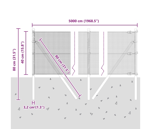 Vidaxl Savilkta Stieple Ar 13 Stabiem 0.4X50 M Galvanizēts Tērauds