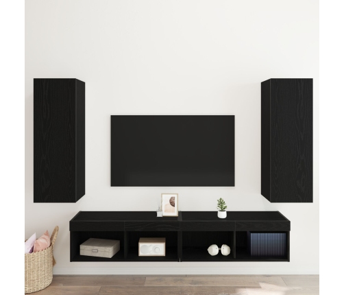 Tv Skapji Pie Sienas, 2 Gabali, Melnā Ozolkoka, Izmēri 30,5X30X90 Cm, Inženierijas Koks Vidaxl