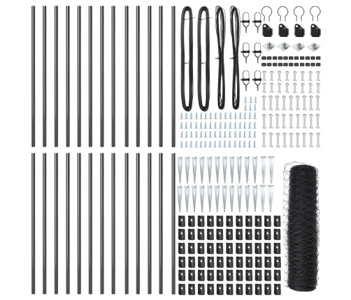Vidaxl Sešstūra Žogs Pelēks 0.6X50 M Tērauds,  Žogu Stabi Ar Spici 13 Gab  Ø32 Mm 80 Cm Galvanizēts Tērauds Vidaxl