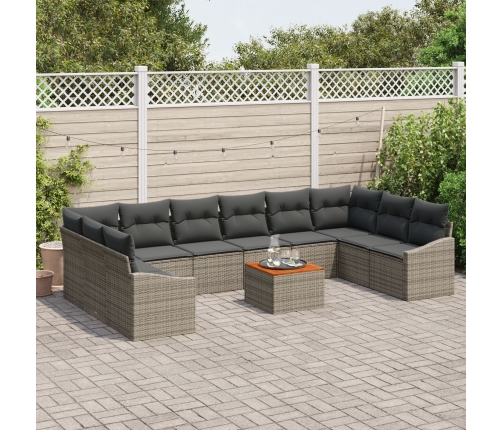 11 Daļu Dārza Dīvānu Komplekts Ar Spilveniem Pelēkā Krāsā Polietilēna Rotangpalmas Vāciņā Vidaxl