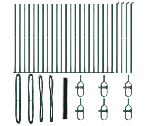 Vidaxl Sešstūru Žogs Zaļš 1.6X50 M Tērauds,  Žoga Stabi Ar Pamatu Plāksnēm 13 Gab Ø32Mm 88.5Cm Cinkots Tērauds Vidaxl
