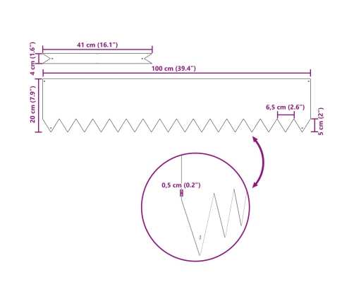 Zāliena Malu Apdare 20 Gabali Olīvu Zaļā 100X0,5X20 Cm Tērauds Vidaxl