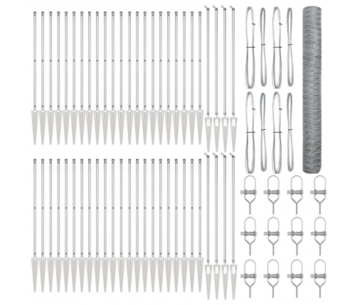 Vidaxl Sešstūra Žogs 1.4X100 M Cinkots Tērauds,  Žoga Stabi Ar Pīlāriem 13 Gabali Ø32 Mm 160 Cm Cinkots Tērauds Vidaxl