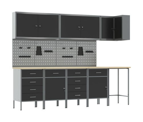 12 Daļu Darba Skapja Un Piekareņu Komplekts Melns Mdf Un Metāls Vidaxl