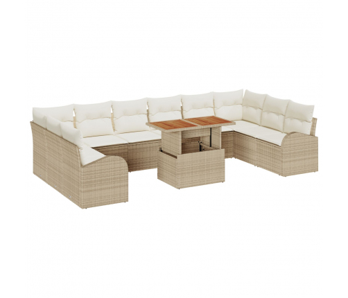 11 Daļu Dārza Ēdamgalds Ar Spilveniem Bēšs Poli Rotangpalma Akācija Vidaxl