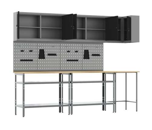 10 Gab. Rīku Glabāšanas Galda Komplekts Melnā Inženierijas Koka Un Metāla Vidaxl