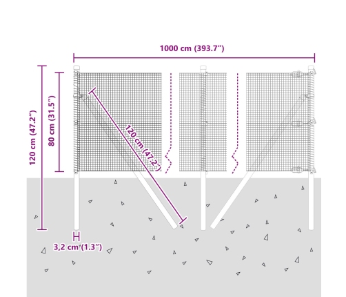 Savilkta Stiepļu Žogs Ar 7 Stabiem 0.8X10 M Galvanizēts Tērauds Vidaxl