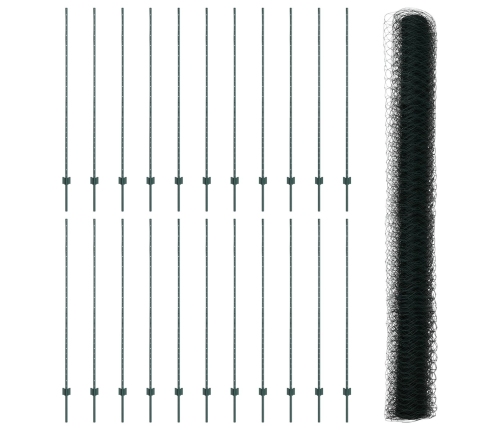 Vidaxl Žoga Stabi 11 Gab U-Kanāls Zaļā 160 Cm Tērauds,  Sešstūra Žogs Zaļš 1.6X50 M Tērauds Vidaxl