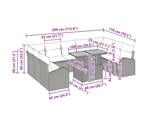10 Daļu Dārza Ēdamgalds Ar Spilveniem Melnā Poli Rotangpalmas Akācijā Vidaxl