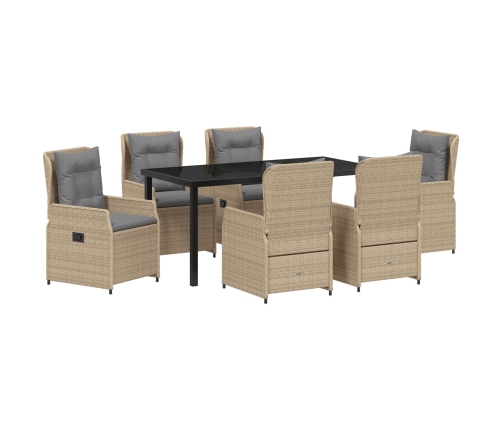 Vidaxl 7 Daļu Dārza Ēdamistabas Komplekts Bēšs Poli Rattan,  Dārza Galds Melns 160X80X73 Cm Temperēts Stikls Vidaxl