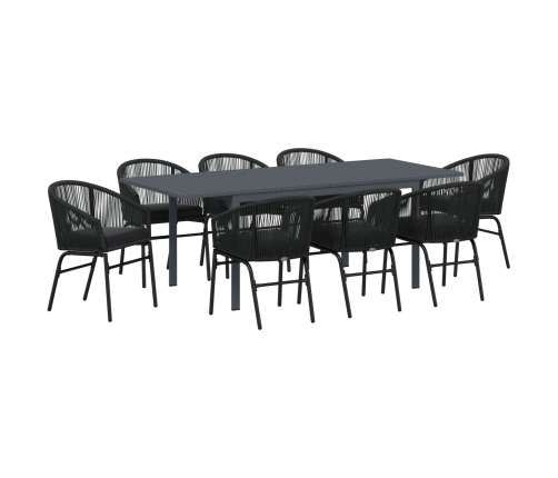 Vidaxl 10 Gabalu Dārza Ēdamgalds Ar Spilveniem Melna Polirattan,  Paplašināms Dārza Galds Antracīts (140-210)X90X73 Cm Tērauds Vidaxl