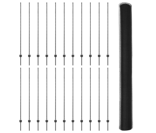 Vidaxl Žoga Stabi 22 Gab. U-Kanāls Pelēks 160 Cm Tērauds,  Sešstūra Žogs Pelēks 1.6X50 M Tērauds Vidaxl