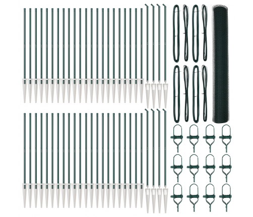 Vidaxl Sešstūra Žogs Zaļš 1,2X100 M Tērauds,  Žogu Stabi Ar Atsperu 13 Gab. Ø32 Mm 140 Cm Cinkots Tērauds Vidaxl