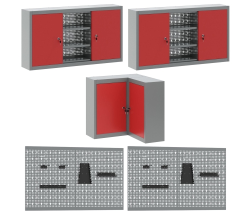 10 Daļu Rīku Uzglabāšanas Komplekts Sarkans, Inženiertehnisks Koks Un Metāls Vidaxl