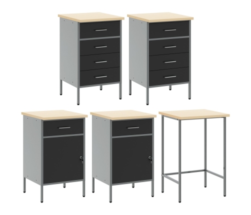 12 Daļu Darba Skapja Un Piekareņu Komplekts Melns Mdf Un Metāls Vidaxl