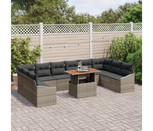 11 Daļu Dārza Dīvānu Komplekts Ar Spilveniem Pelēkā Poli Rotangpalma Vidaxl