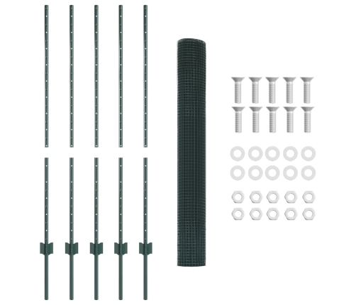 Vidaxl Metināts Vadu Žogs Ar 5 U Stabiem Zaļš 1.2X10 M Tērauds