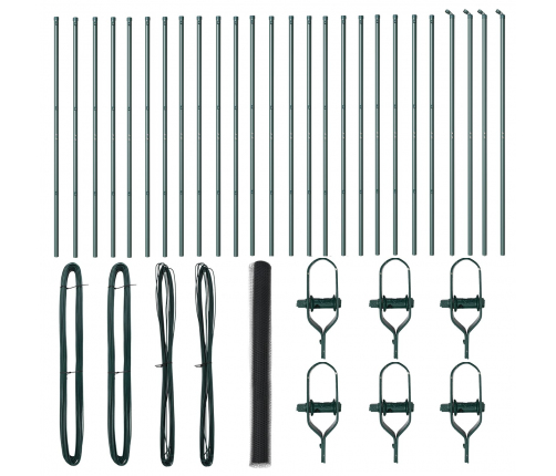Vidaxl Heksagona Žogs Pelēks 1.6X50 M Tērauds,  Žoga Stabi 13 Gabali Zaļi Ø32 Mm 210 Cm Galvanizēts Tērauds Vidaxl