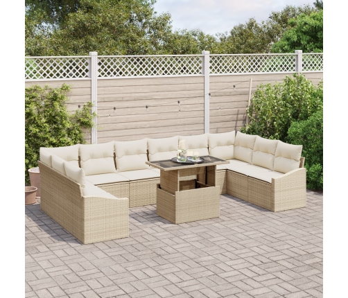 11 Gabalu Dārza Dīvānu Komplekts Ar Spilveniem Bēšs Poli Ratan Vidaxl