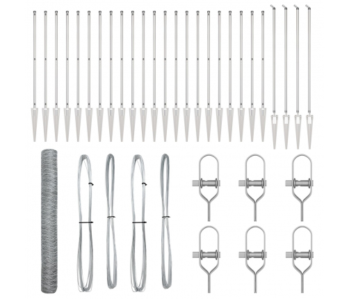 Vidaxl Sešstūru Žogs 1.2X50 M Cinkots Tērauds,  Žoga Stabi Ar Spaili 13 Gab Ø32 Mm 140 Cm Cinkots Tērauds Vidaxl