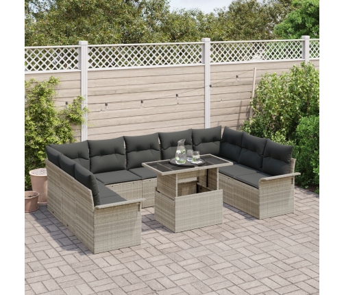 10 Daļu Dārza Dīvānu Komplekts Ar Spilveniem Gaiši Pelēkulā Polietilēna Rotangpalmas Vidaxl