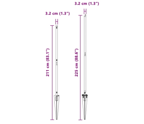Žoga Stabi Ar Spurām 26 Gab. Ø32 Mm 180 Cm Cinkots Tērauds Vidaxl