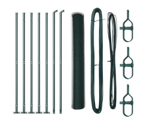 Vidaxl Sešstūra Sēta Zaļā 1X10 M Tērauda,  Sētas Stabi Ar Bāzes Plāksnēm 7 Gab Ø32Mm 110Cm Cinkots Tērauds Vidaxl