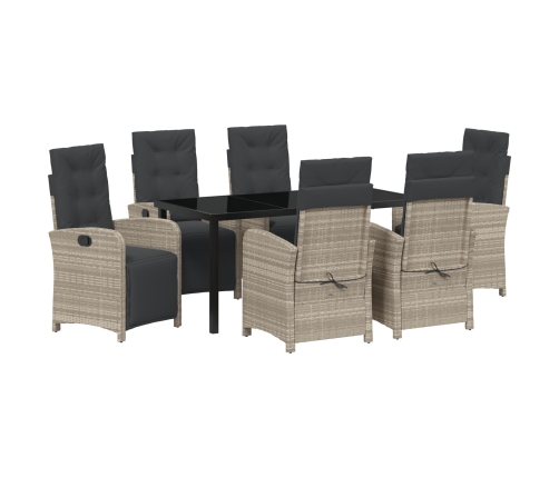 Vidaxl 7 Vietu Dārza Ēdamgalds Ar Spilveniem Gaiši Pelēks Poli Rotangpalma,  Dārza Galds Melns 160X80X73 Cm Rūdīts Stikls Vidaxl