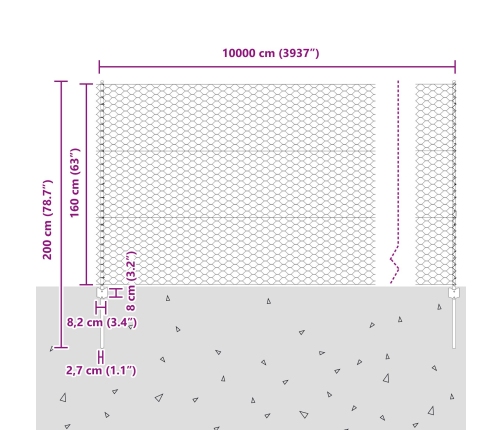 Vidaxl Žogu Stabi 22 Gab U-Veida Pelēks 160 Cm Tērauds,  Sešstūru Žogs Pelēks 1.6X100 M Tērauds Vidaxl