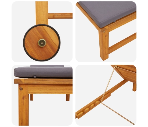 Vidaxl Sauļošanas Krēsli 2 Gab. Ar Spilveniem Cietā Akācijas Kokā,  Sauļošanas Krēsls Ar Gaiši Pelēkiem Spilveniem Cietā Akācijas Kokā Vidaxl