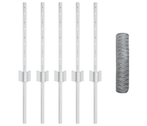 Vidaxl Žogu Stabi 5 Gab. U-Kanāls 40 Cm Galvanizēts Tērauds,  Sešstūra Žogs 0.4 X 10 M Galvanizēts Tērauds Vidaxl