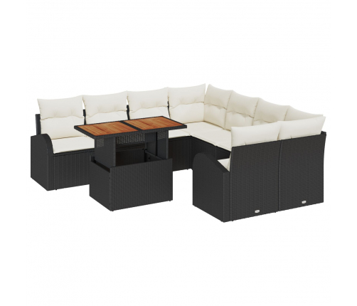 Vidaxl 9 Gabalu Dārza Dīvānu Komplekts Ar Spilveniem Melns Poli Rotangpalma,  2-Vietīgs Dārza Dīvāns Ar Uzglabāšanu Un Spilveniem Melns Poli Rotangpalma Vidaxl