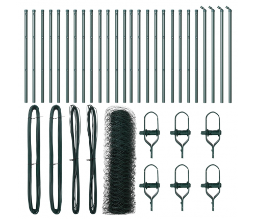 Vidaxl Sešstūra Žogs Zaļš 0.5X50 M Tērauds,  Žogu Stabi 13 Gab. Zaļš Ø32 Mm 100 Cm Cinkots Tērauds Vidaxl