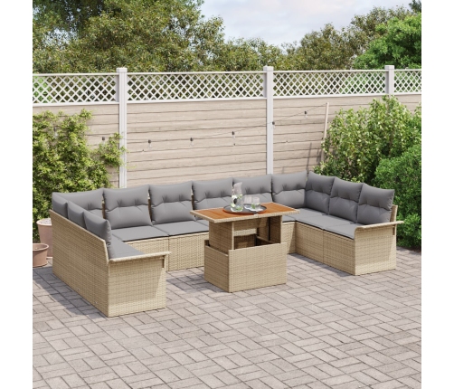 11 Daļu Dārza Ēdamgalds Ar Spilveniem Bēšs Poliratan Akācija Vidaxl