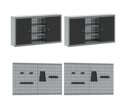 10 Daļu Darba Skapja Un Naglu Dēļa Komplekts, Melns Mdf Un Metāls Vidaxl