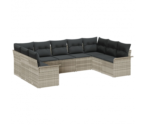 Vidaxl 9 Gabalu Dārza Dīvānu Komplekts Ar Spilveniem, Gaiši Pelēka Poli Rotangpalma,  2-Vietīgs Dārza Dīvāns Ar Uzglabāšanu Un Spilveniem, Gaiši Pelēka Poli Rotangpalma Vidaxl