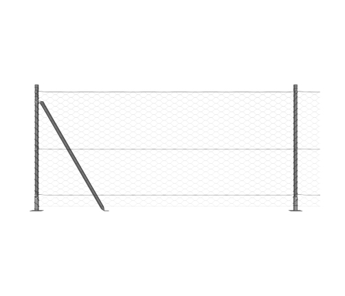 Vidaxl Sešstūra Žogs Pelēks 1X100 M Tērauds,  Žogu Stabi Ar Pamatplāksnēm 13 Gab. Ø32Mm 110Cm Cinkots Tērauds Vidaxl