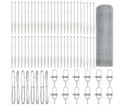 Vidaxl Sešstūra Žogs 1.2X100 M Cinkots Tērauds,  Žogu Stabi Ar Uzgaļiem 13 Gab Ø32 Mm 120 Cm Cinkots Tērauds Vidaxl