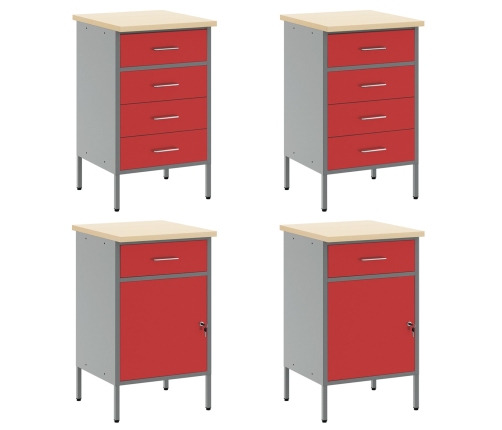 10 Daļu Darba Skapīša Un Paneļa Komplekts Sarkans Mdf Un Metāls Vidaxl