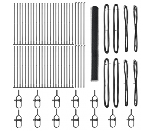 Vidaxl Sešstūra Žogs Pelēks 1.4X100 M Tērauda,  Žoga Stabi Ar Pamatplāksnēm 13 Gab. Ø32Mm 78.5Cm Cinkota Tērauda Vidaxl