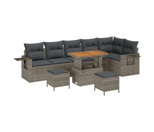 Vidaxl 9 Gabalu Dārza Dīvānu Komplekts Ar Spilveniem Pelēks Poli Rotangpalma Akācija,  3 Gabalu Dārza Ēdiena Komplekts Ar Spilveniem Pelēks Poli Rotangpalma Akācija Vidaxl