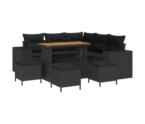 Vidaxl 9 Gabalu Dārza Dīvānu Komplekts Ar Spilveniem Melnā Poli Rotangpalmas Akācijas,  4 Gabalu Dārza Ēdamgalda Komplekts Ar Spilveniem Melnā Poli Rotangpalmas Akācijas Vidaxl