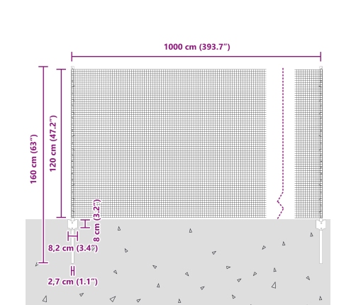 Veltņota Stieples Žogs Ar 10 U Stabiem Sudrabā 1.2X10 M Tērauda Vidaxl