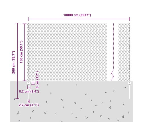 Vidaxl Žogu Stabi 22 Gb U-Kanāls Pelēks 150 Cm Tērauds,  Sešstūra Žogs Pelēks 1.5X100 M Tērauds Vidaxl
