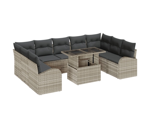 10 Priekšmetu Dārza Dīvānu Komplekts Ar Spilveniem Gaiši Pelēks Poli Rotangpalms Vidaxl